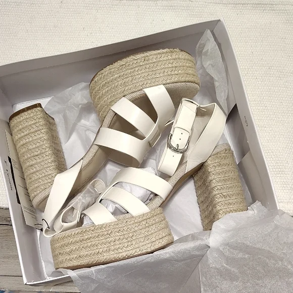 New The Drop  Espadrille Strappy Heeled Sandals In White/ Natural Combo Size 10 - Picture 3 of 10